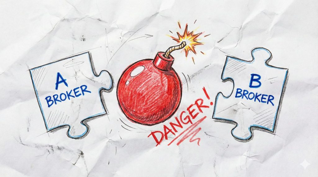 2. 증권사별 타사 합산 신고 누락 시 가산세 위험을 경고하는 폭탄 일러스트