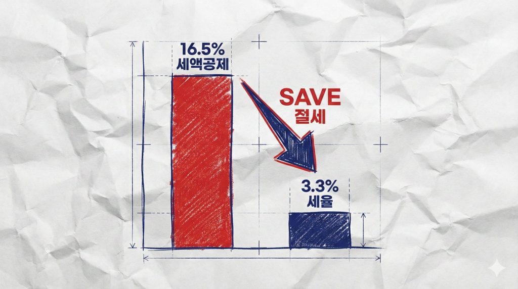 IRP 해지 세율 비교 그래프 (일반해지 16.5% 대 부득이한 사유 3.3%)