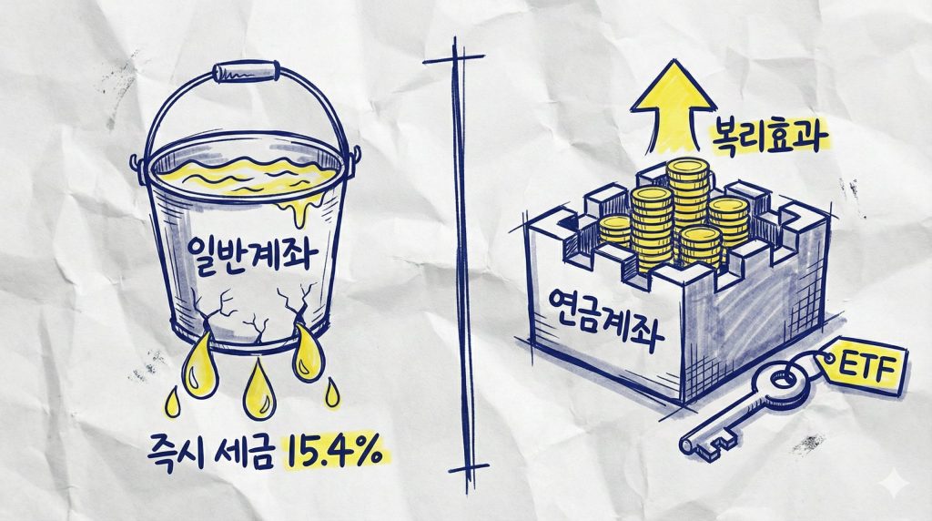1. 일반 주식 계좌의 세금 누수와 연금저축펀드의 복리 효과 비교 인포그래픽