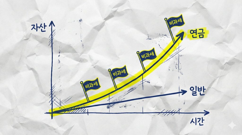 2. 연금저축 과세이연 효과로 인한 장기 투자 수익률 상승 그래프