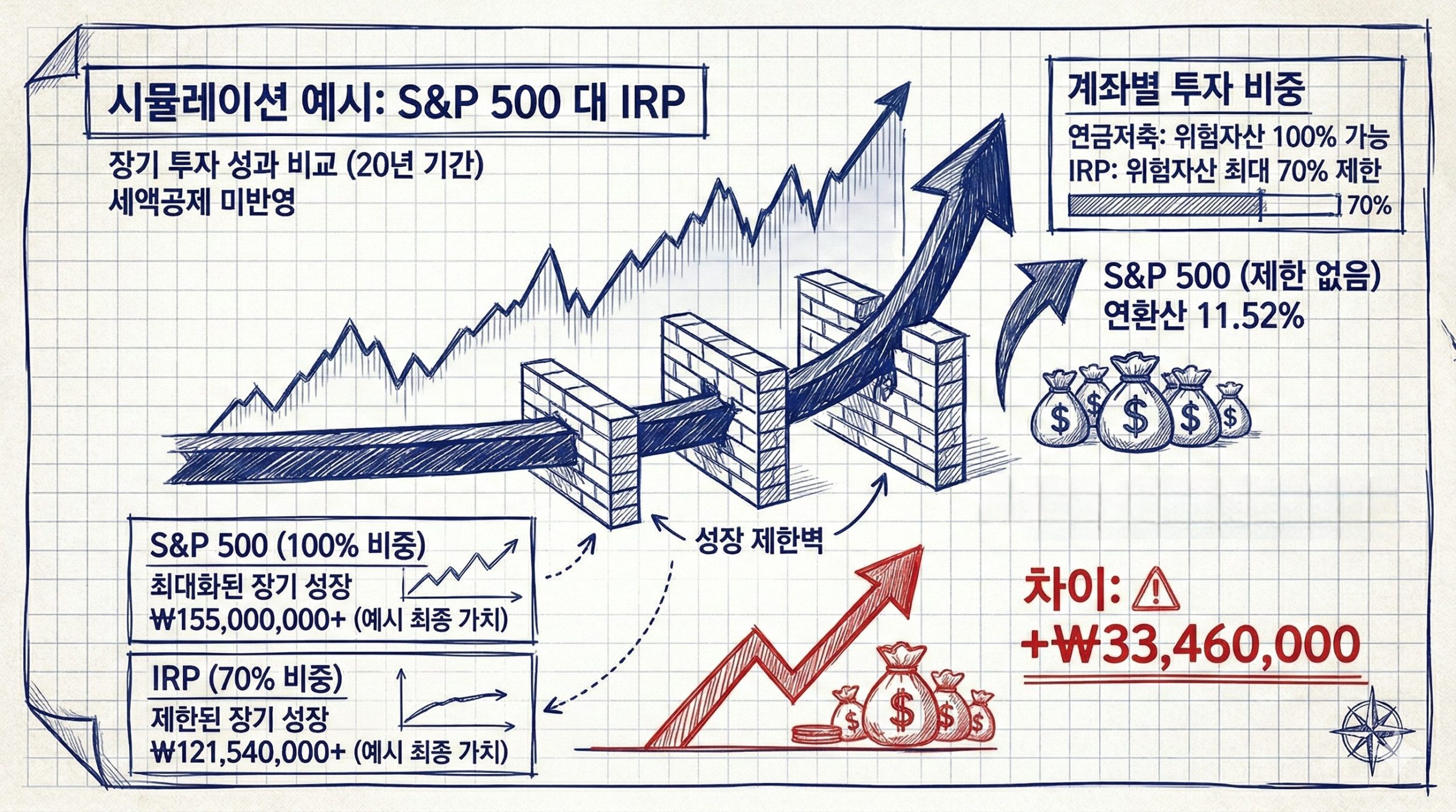 연금저축 ETF 추천 1순위, S&P 500 TR 20년 복리 시뮬레이션 (3천만 원 차이)