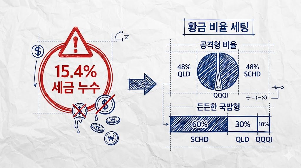 일반 계좌 QLD·SCHD·QQQI: 배당세 15.4% 피하는 월 100만 원 적립식 황금 비율 2가지 (2026)